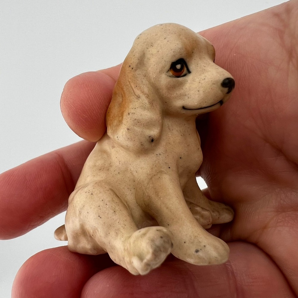 Vintage Matte Ceramic Cocker Spaniel Dog Figurine 2" Japan Sticker Remnant